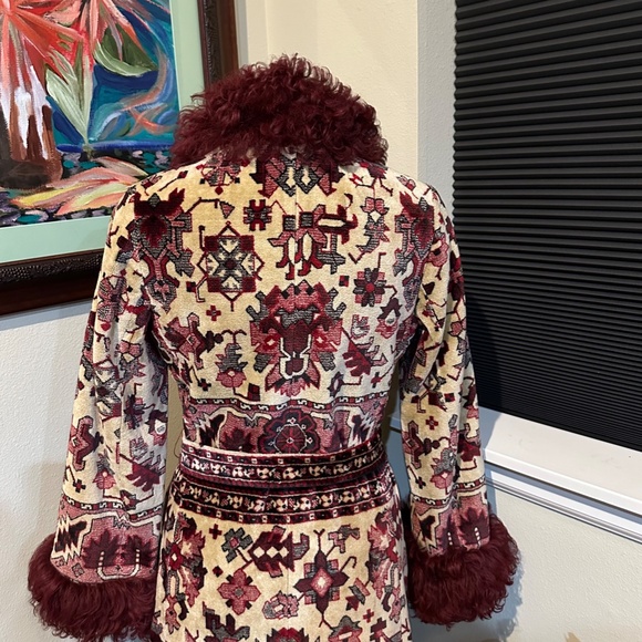 Curly Mongolian Lamb Fur & Tapestry Princess Coat by Anne Klein c.1970 - sz S- M - Picture 4 of 16